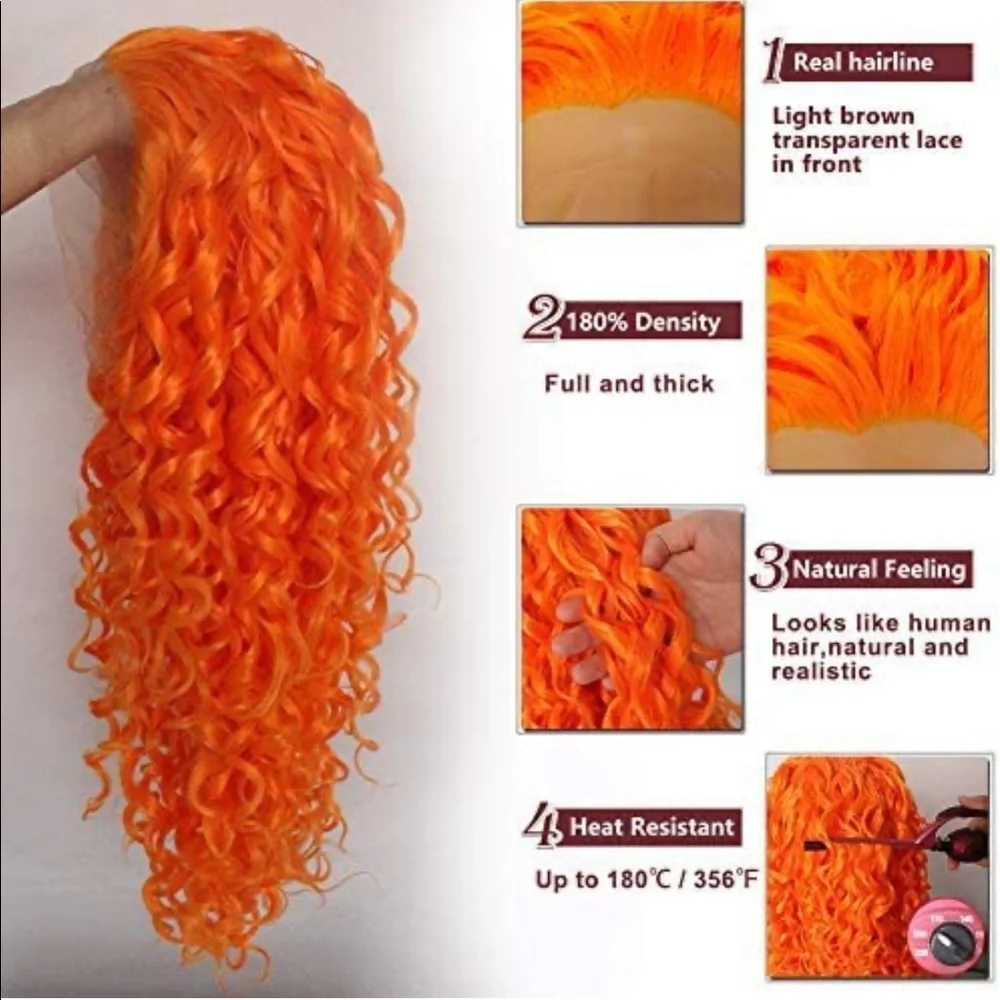 ♥️ 22” ORANGE KINKY CURLY LACE-FRONT FRONT WIG